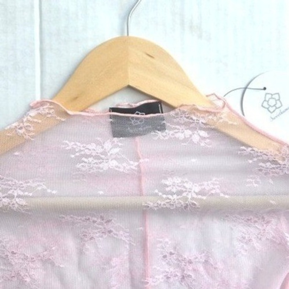 NWT Pink Sheer Floral Lace Top • Coquette Fairycore Mock Neck Long Sleeve Size M - Picture 6 of 7